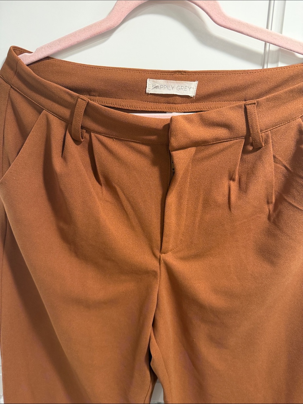 Happily Grey Tailored Pleat Front Pants — Rust Brown